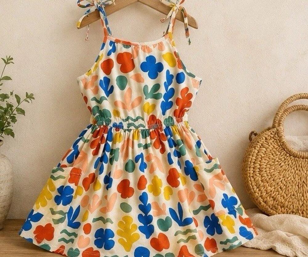 Tea Collection Girls Dress 4 Flowers Sleeveless Cotton Summer Dress Pockets